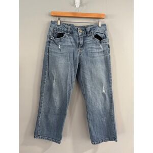 Democracy Distressed Denim Capri Jeans Women's Size 10 Embellished Pockets